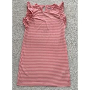 Girls Vineyard Vines Coral & White Striped Sankaty Dress Logo Size M 10-12